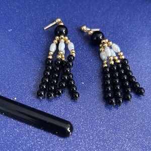Elegant Black and Gold Beaded Earrings